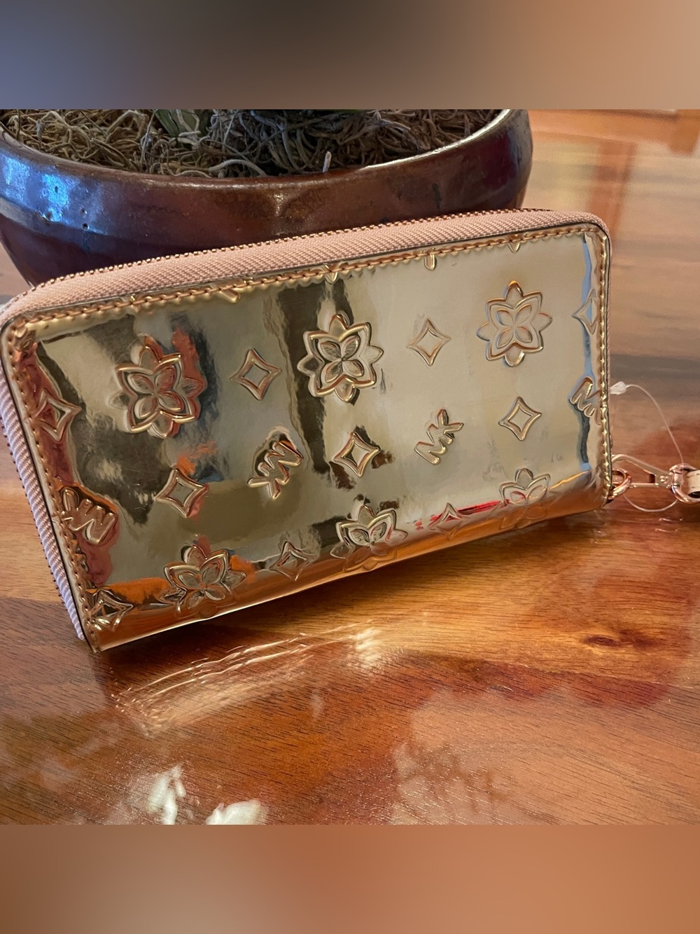 Michael Kors Rose Gold Embossed Zip Wallet